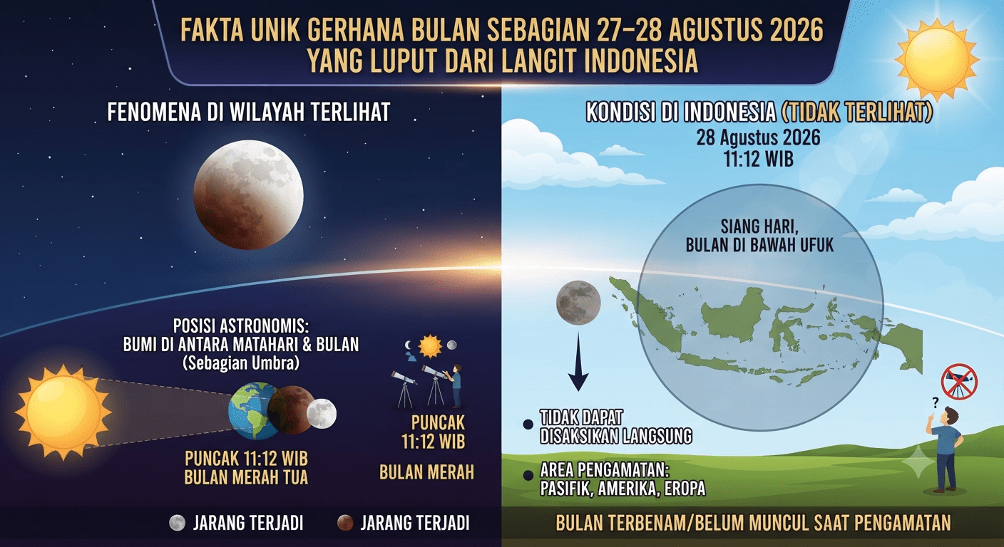Fakta Unik Gerhana Bulan Sebagian 27–28 Agustus 2026 yang Luput dari Langit Indonesia