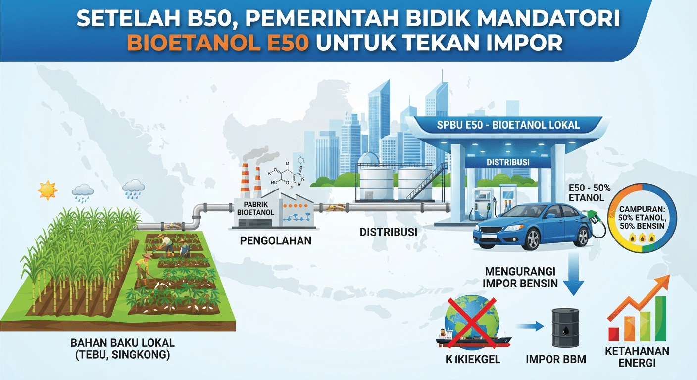 Setelah B50 Pemerintah Bidik Mandatori Bioetanol E50 untuk Tekan Impor